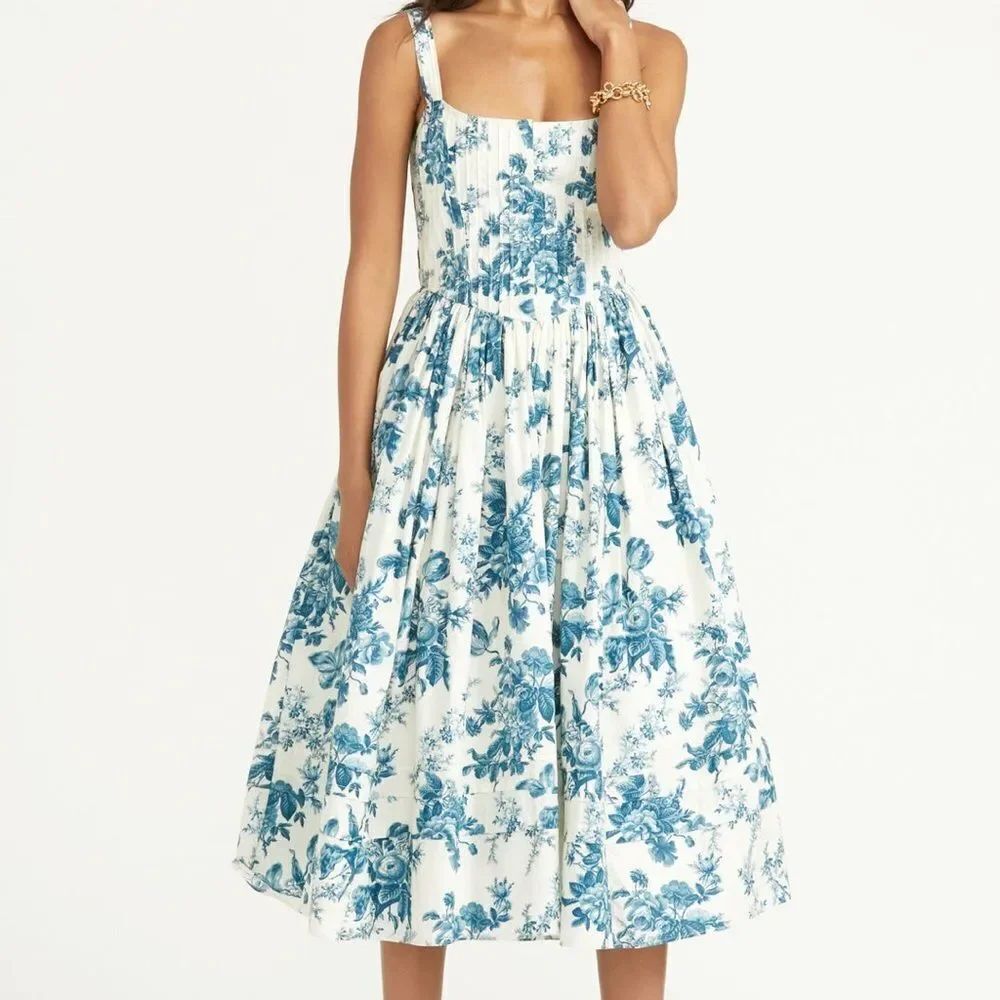 LoveShackFancy Majory Midi Dress - Blue China 2